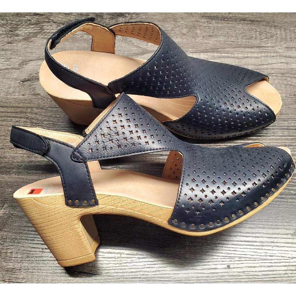 Dansko Teagan Burnished Napa Peep Toe  Sandals 41/US 10.5-11 Black Leather NEW